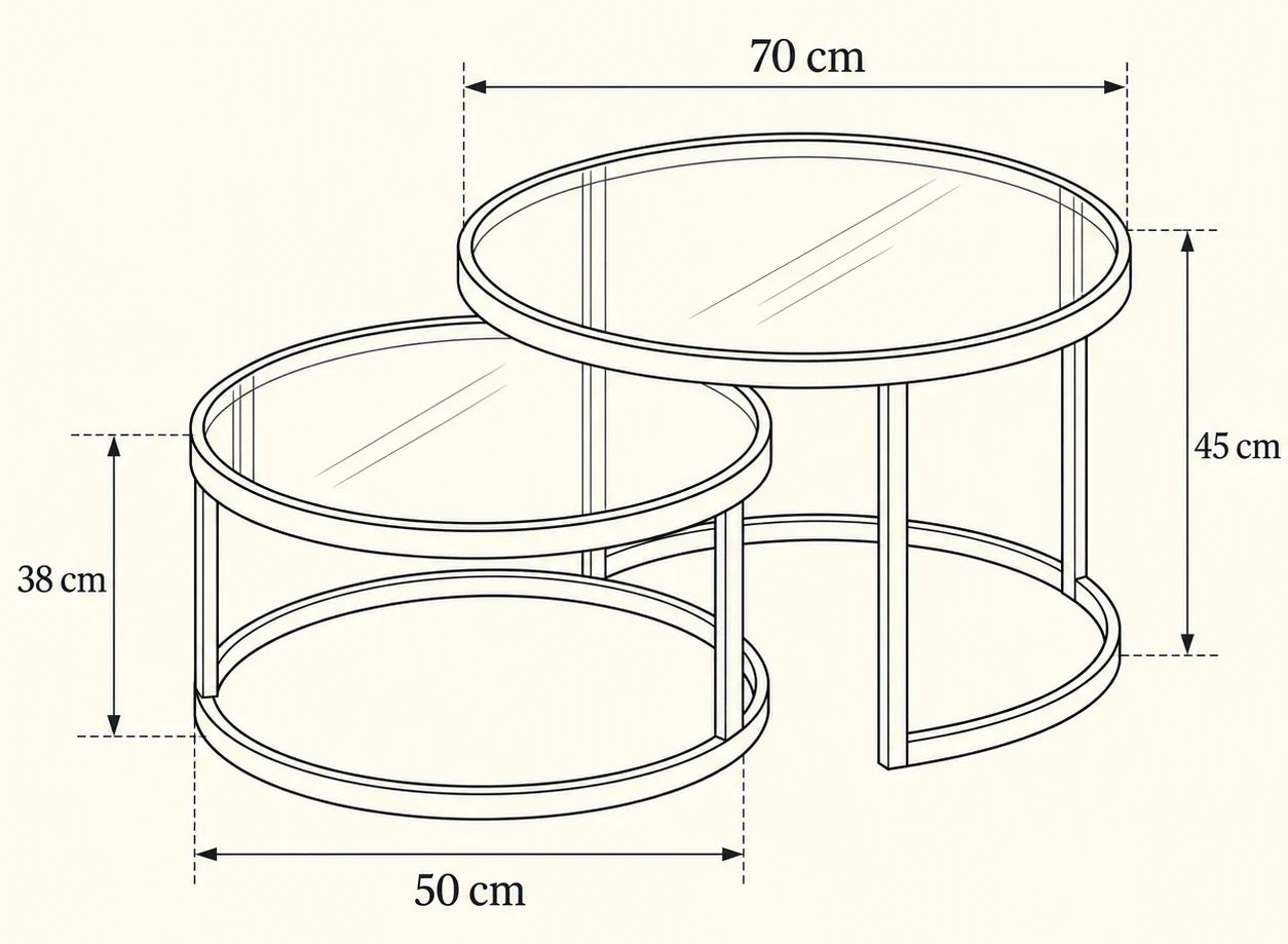 ECLIPSE dimensions — large Ø70 × H45 cm, small Ø50 × H38 cm